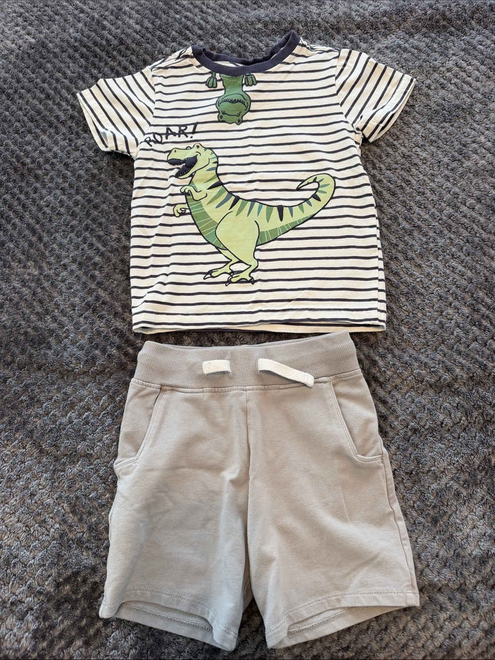 Tommy Bahama Striped Tee with Green Dino and Gray Shorts Set - Kids